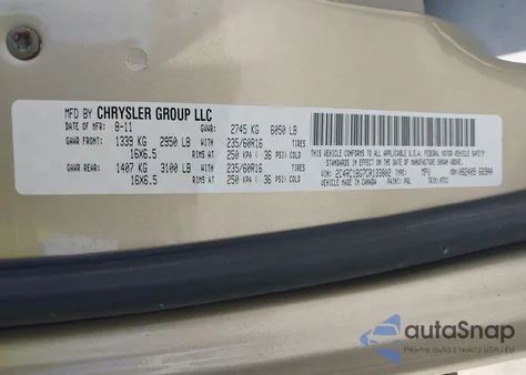 2012 Chrysler Town & Country Touring из США, поврежденный, VIN 2C4RC1BG7CR133802